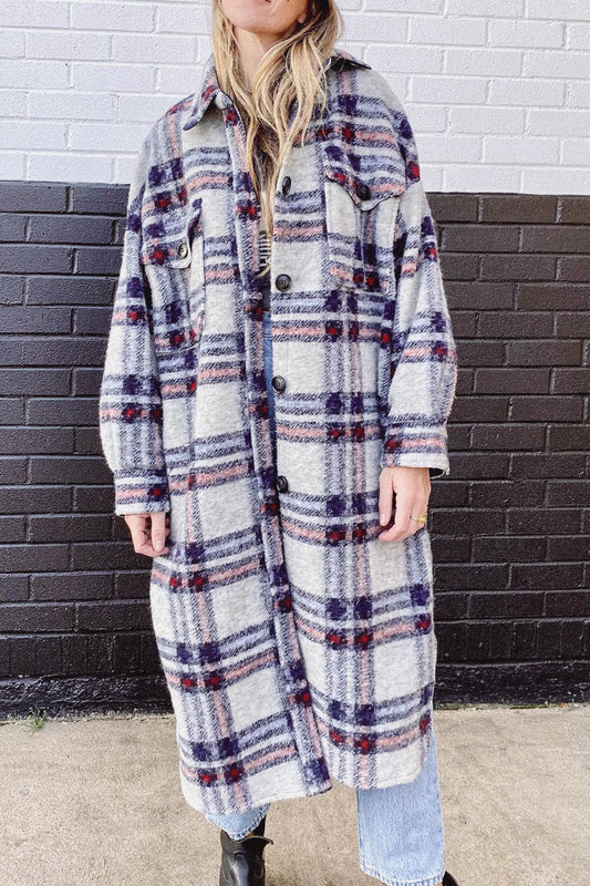 Winter Women Coat Thickened Elegant Plush Loose Plaid Long Sleeved Woolen Coat - Iyanka
