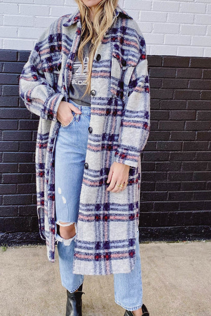 Winter Women Coat Thickened Elegant Plush Loose Plaid Long Sleeved Woolen Coat - Iyanka
