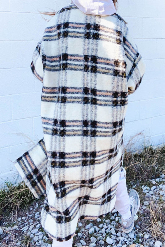Winter Women Coat Thickened Elegant Plush Loose Plaid Long Sleeved Woolen Coat - Iyanka