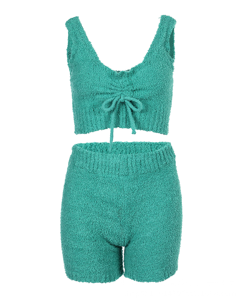 Women Clothing Green Warm Plush Suspender Top Pants (No Coat) Fluffy - Iyanka