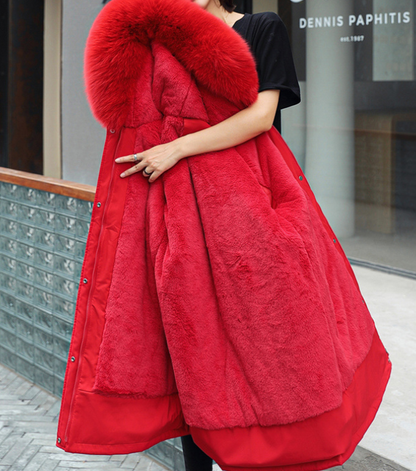 Winter Women Cotton Padded Clothing Mid Length Big Fur Collar Fleece-Lined Cotton Padded Jacket down Padded Jacket Cotton Padded Coat - Iyanka
