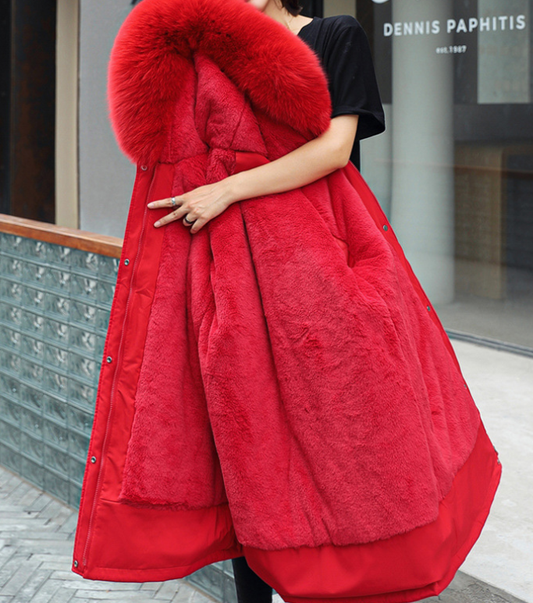 Winter Women Cotton Padded Clothing Mid Length Big Fur Collar Fleece-Lined Cotton Padded Jacket down Padded Jacket Cotton Padded Coat - Iyanka
