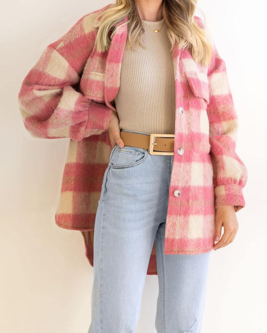 Winter Women Clothing Plaid Large Pocket Coarse Wool Coat - Iyanka