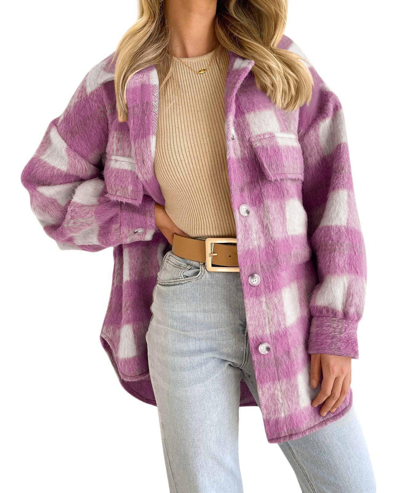 Winter Women Clothing Plaid Large Pocket Coarse Wool Coat - Iyanka