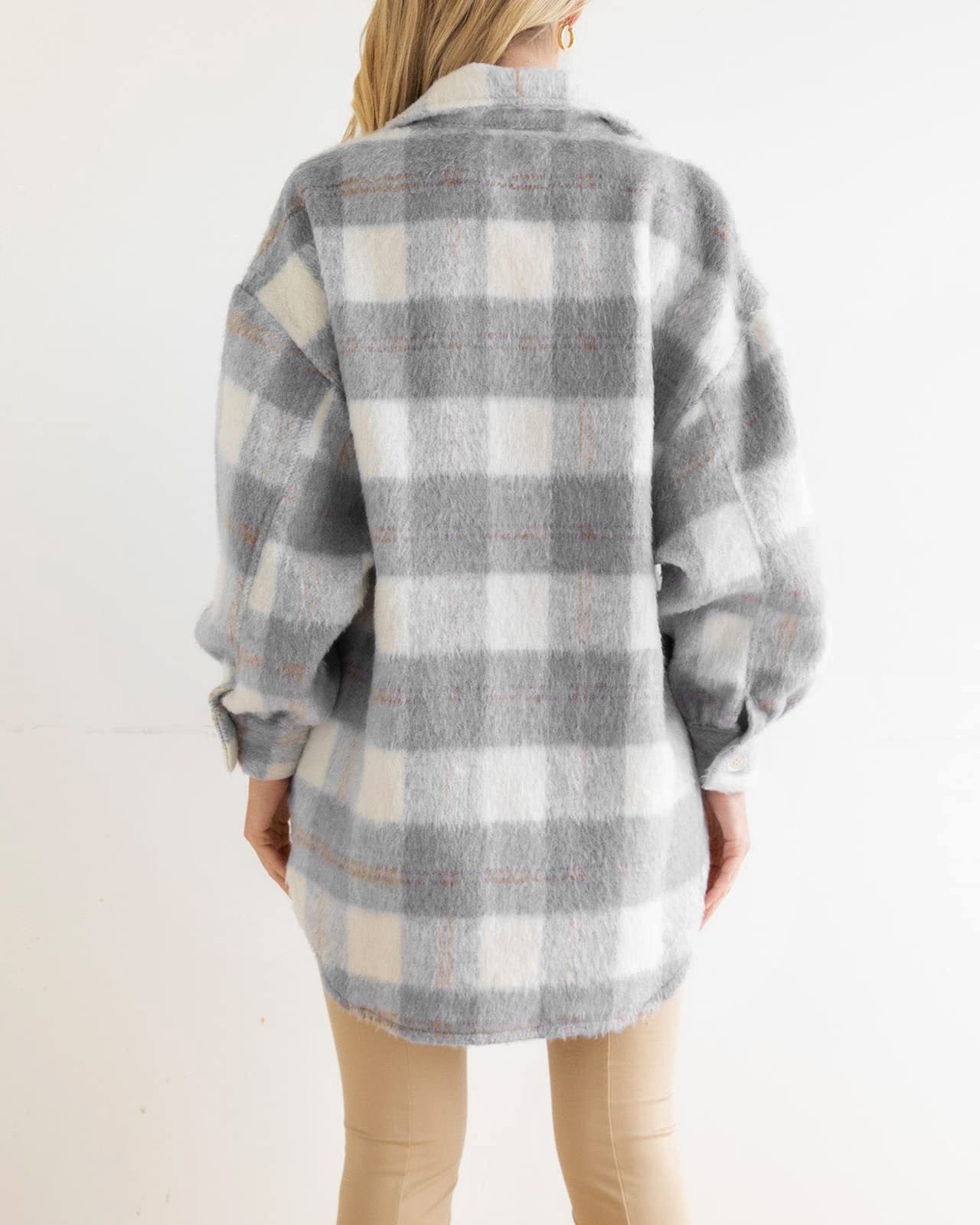 Winter Women Clothing Plaid Large Pocket Coarse Wool Coat - Iyanka