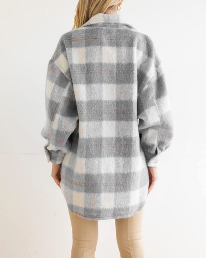 Winter Women Clothing Plaid Large Pocket Coarse Wool Coat - Iyanka