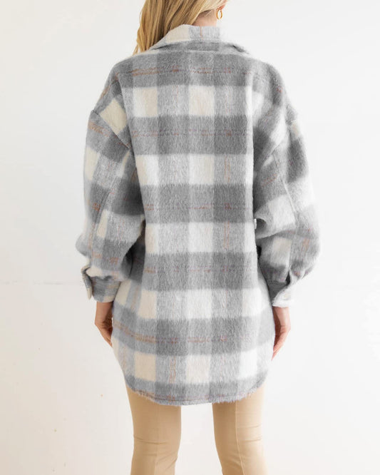 Winter Women Clothing Plaid Large Pocket Coarse Wool Coat - Iyanka