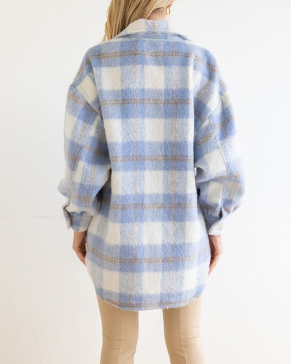 Winter Women Clothing Plaid Large Pocket Coarse Wool Coat - Iyanka