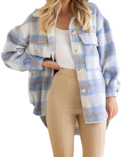 Winter Women Clothing Plaid Large Pocket Coarse Wool Coat - Iyanka