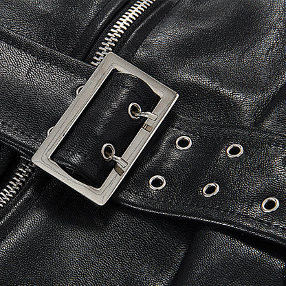 Spring Slim Fit Belt off Neck Faux Leather Zipper Tube Dress