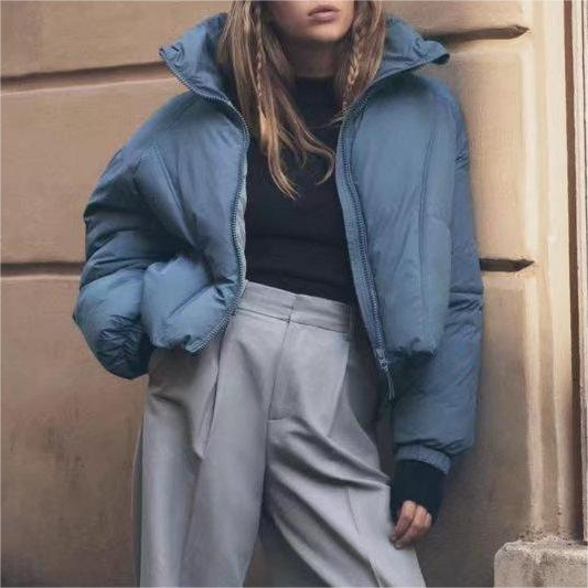 Autumn Women Blue Hooded Cotton Jacket Jacket - Iyanka