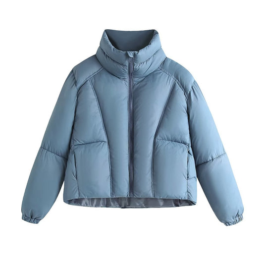 Autumn Women Blue Hooded Cotton Jacket Jacket - Iyanka