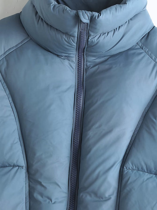 Autumn Women Blue Hooded Cotton Jacket Jacket - Iyanka