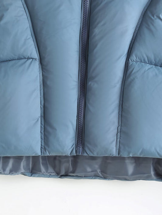 Autumn Women Blue Hooded Cotton Jacket Jacket - Iyanka