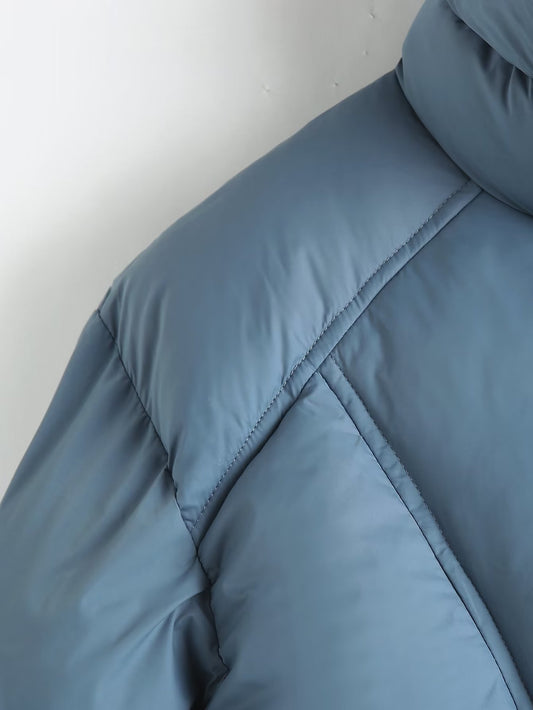 Autumn Women Blue Hooded Cotton Jacket Jacket - Iyanka