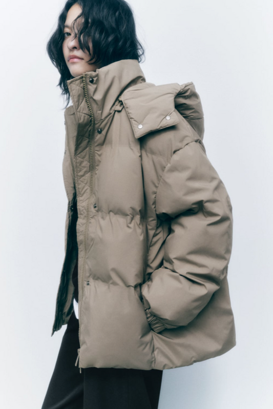 Autumn Women Clothing Khaki Hat Detachable Cotton Jacket Coat - Iyanka
