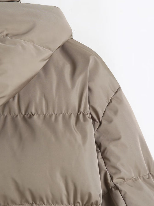 Autumn Women Clothing Khaki Hat Detachable Cotton Jacket Coat - Iyanka