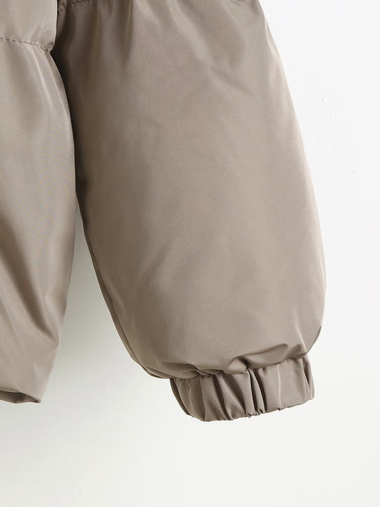Autumn Women Clothing Khaki Hat Detachable Cotton Jacket Coat - Iyanka