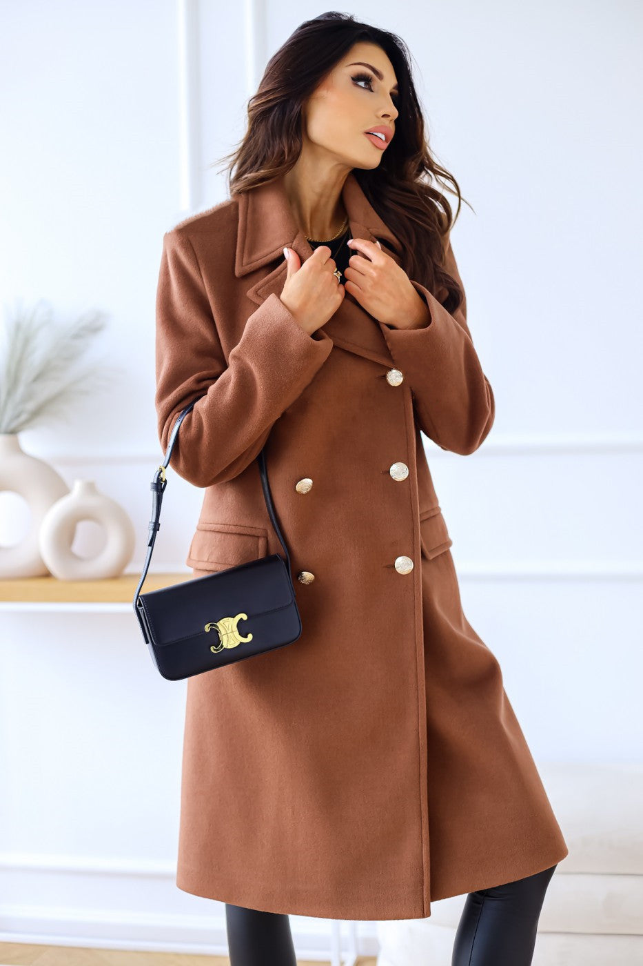 Autumn Winter Simplicity Long Sleeve Collared Double Breasted Woolen Coat Women Clothing - Iyanka