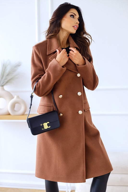 Autumn Winter Simplicity Long Sleeve Collared Double Breasted Woolen Coat Women Clothing - Iyanka