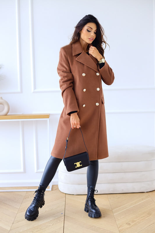 Autumn Winter Simplicity Long Sleeve Collared Double Breasted Woolen Coat Women Clothing - Iyanka
