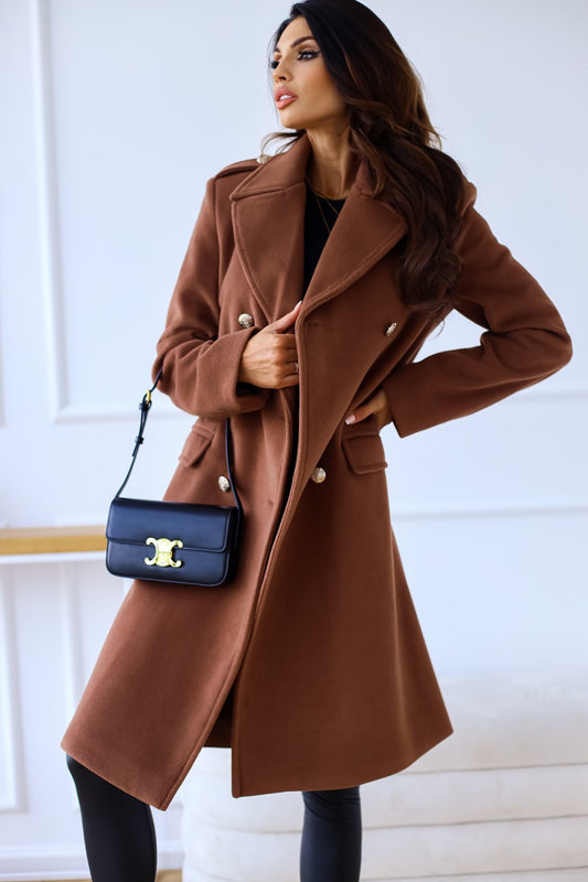 Autumn Winter Simplicity Long Sleeve Collared Double Breasted Woolen Coat Women Clothing - Iyanka