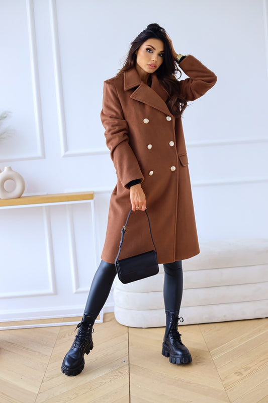 Autumn Winter Simplicity Long Sleeve Collared Double Breasted Woolen Coat Women Clothing - Iyanka
