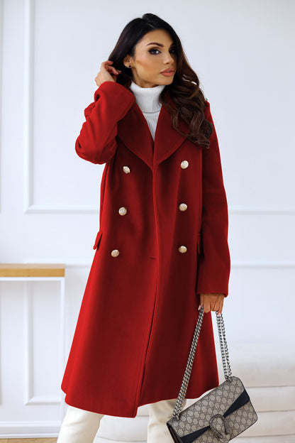 Autumn Winter Simplicity Long Sleeve Collared Double Breasted Woolen Coat Women Clothing - Iyanka