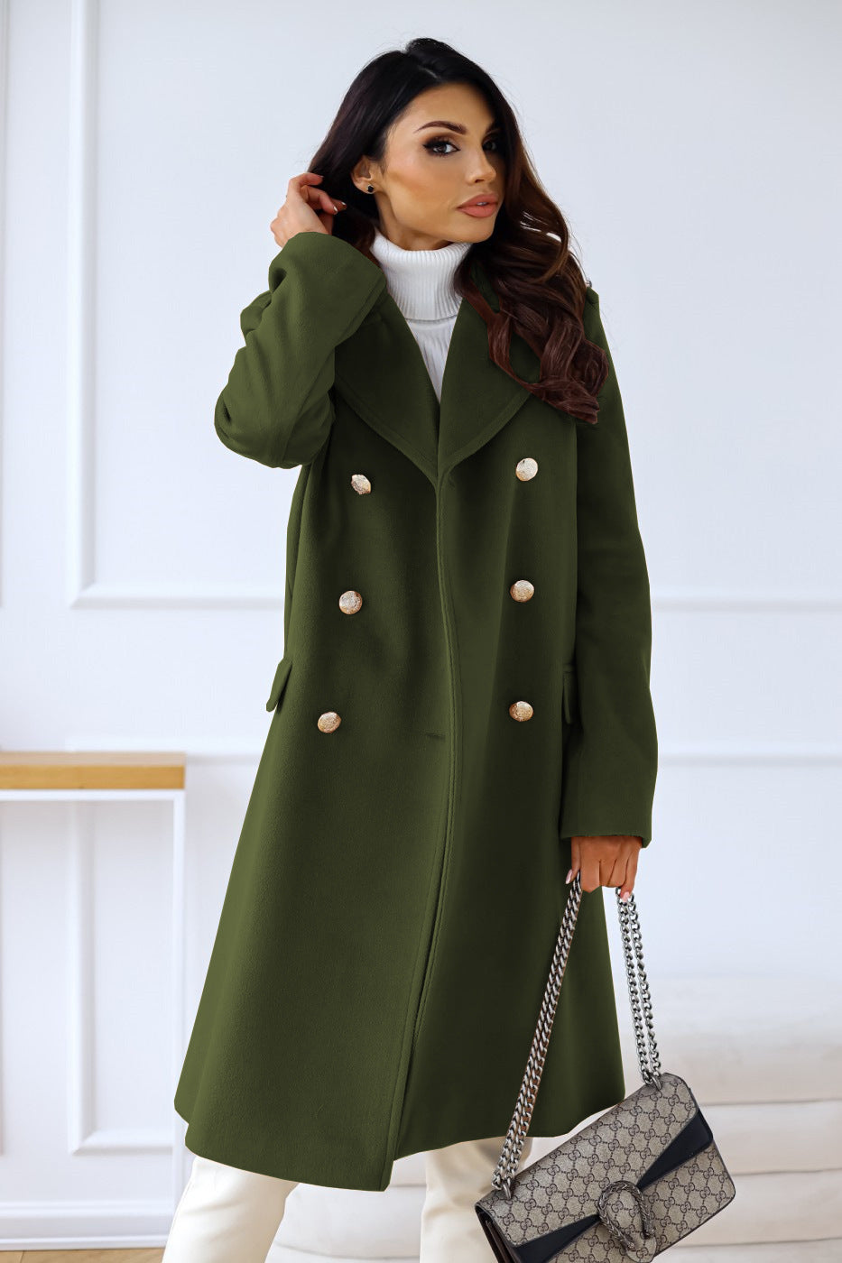Autumn Winter Simplicity Long Sleeve Collared Double Breasted Woolen Coat Women Clothing - Iyanka