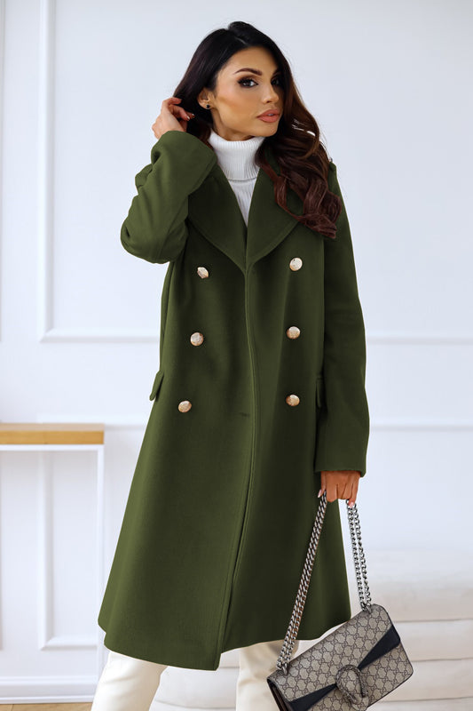 Autumn Winter Simplicity Long Sleeve Collared Double Breasted Woolen Coat Women Clothing - Iyanka
