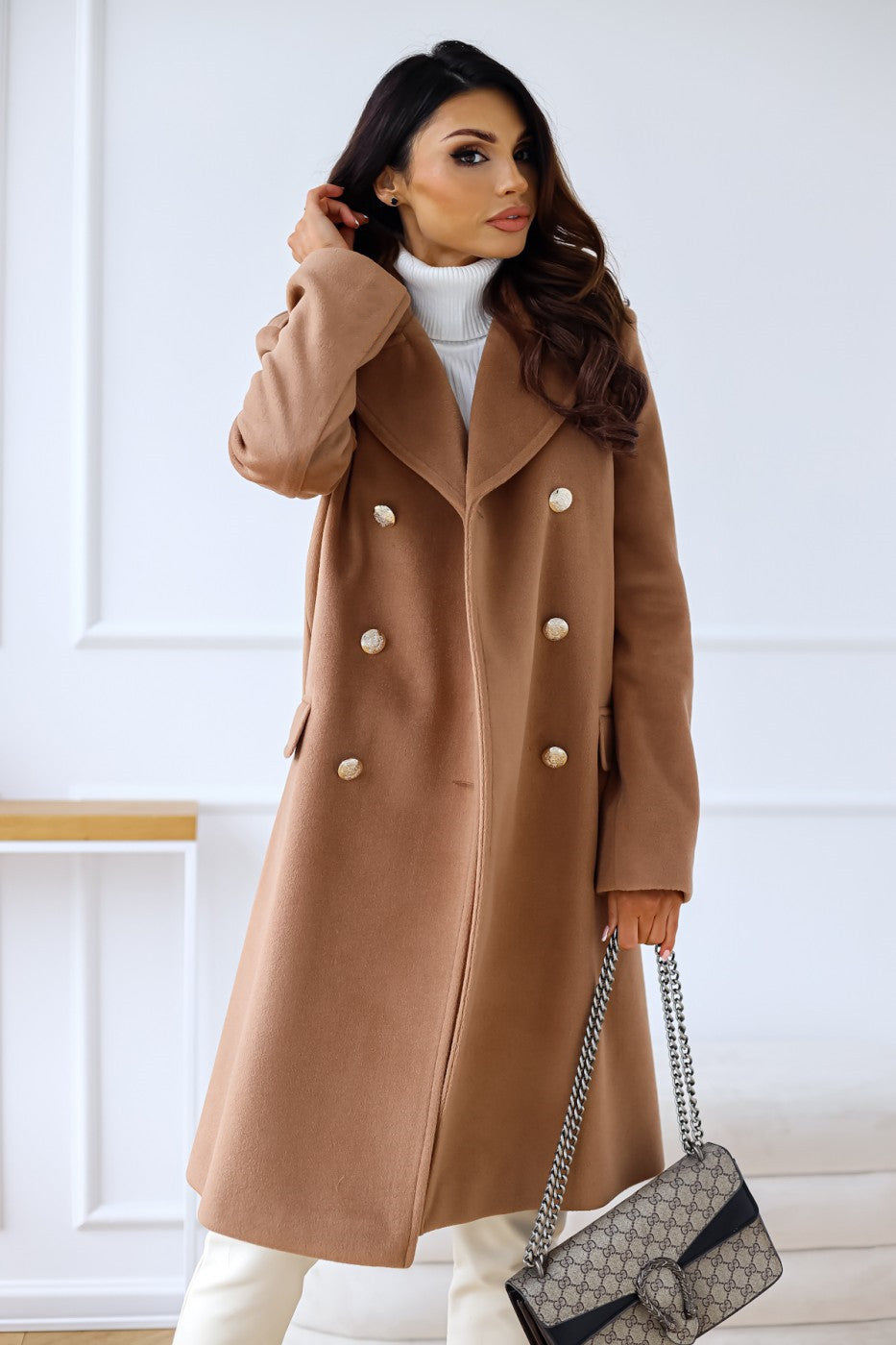 Autumn Winter Simplicity Long Sleeve Collared Double Breasted Woolen Coat Women Clothing - Iyanka