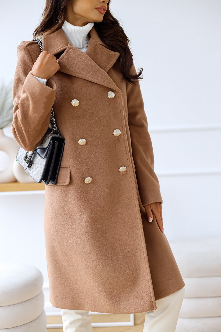Autumn Winter Simplicity Long Sleeve Collared Double Breasted Woolen Coat Women Clothing - Iyanka