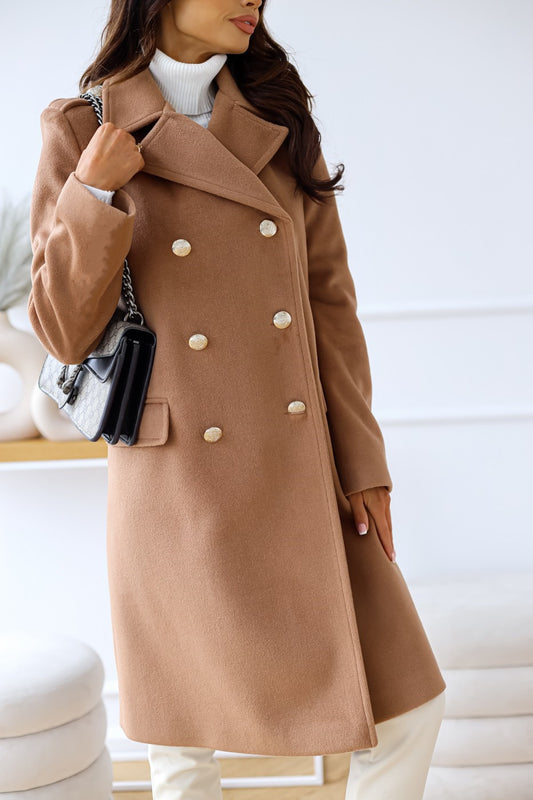 Autumn Winter Simplicity Long Sleeve Collared Double Breasted Woolen Coat Women Clothing - Iyanka