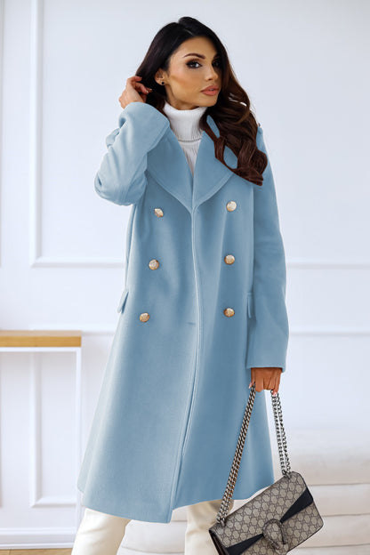 Autumn Winter Simplicity Long Sleeve Collared Double Breasted Woolen Coat Women Clothing - Iyanka