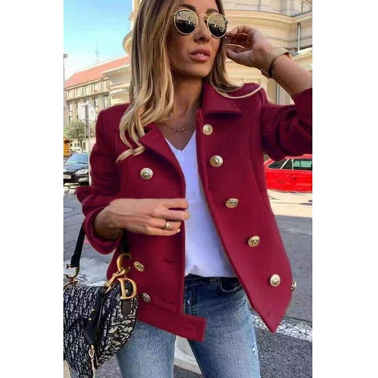 Fall Winter Slim Long Sleeve Double Breasted Collar Woolen Jacket - Iyanka