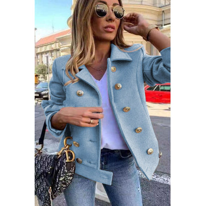 Fall Winter Slim Long Sleeve Double Breasted Collar Woolen Jacket - Iyanka