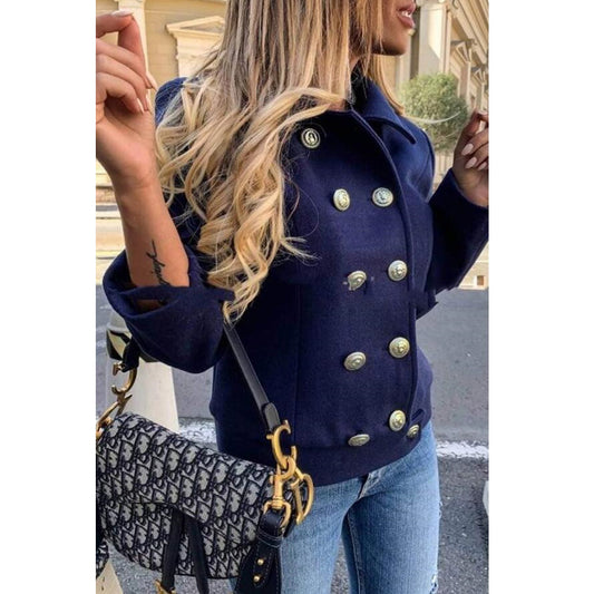 Fall Winter Slim Long Sleeve Double Breasted Collar Woolen Jacket - Iyanka