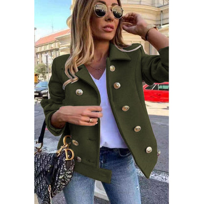 Fall Winter Slim Long Sleeve Double Breasted Collar Woolen Jacket - Iyanka