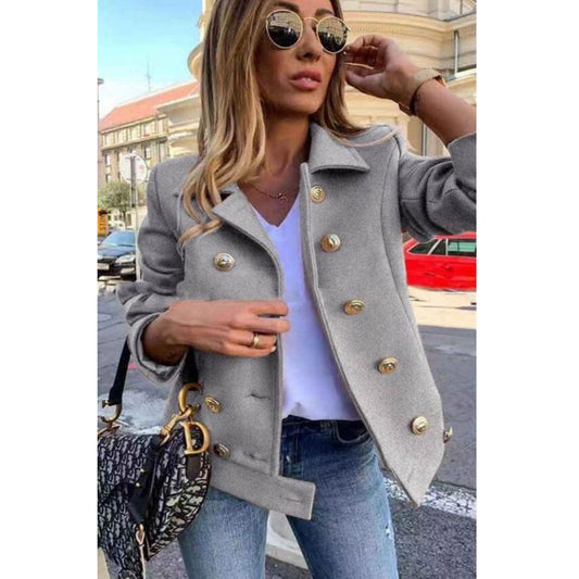 Fall Winter Slim Long Sleeve Double Breasted Collar Woolen Jacket - Iyanka
