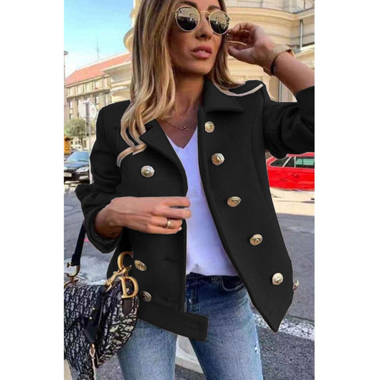Fall Winter Slim Long Sleeve Double Breasted Collar Woolen Jacket - Iyanka
