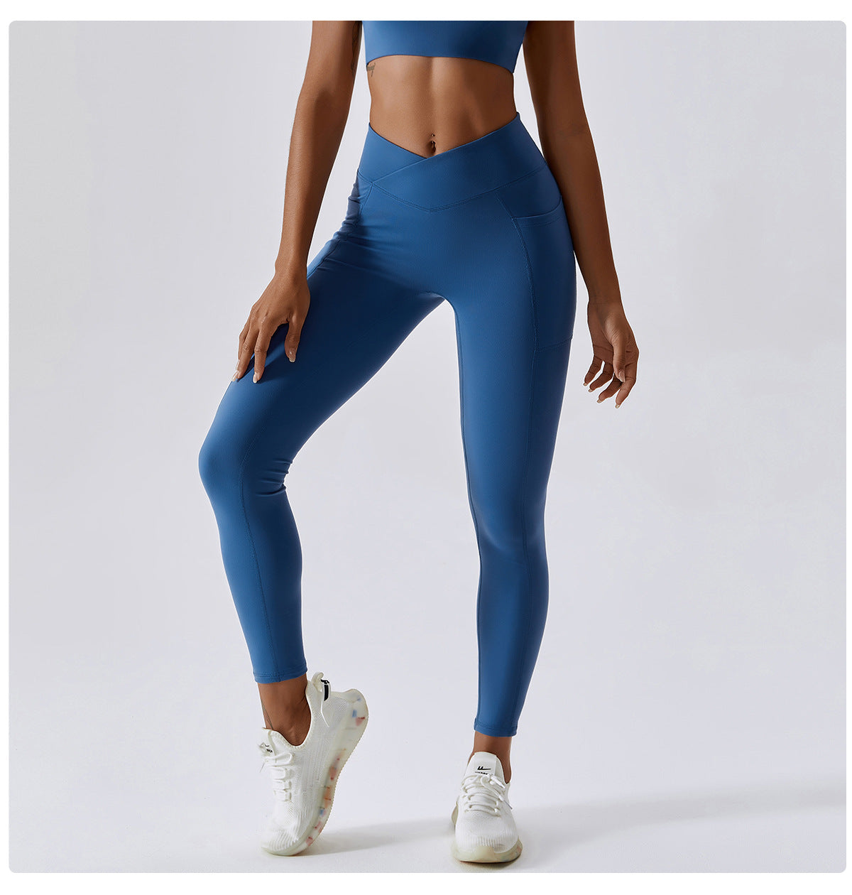 Nude Feel Yoga Pants Hip Lifting Pocket Quick Drying Fitness Pants Criss Cross Waist Head Skinny Running Sports Pants Women - Iyanka