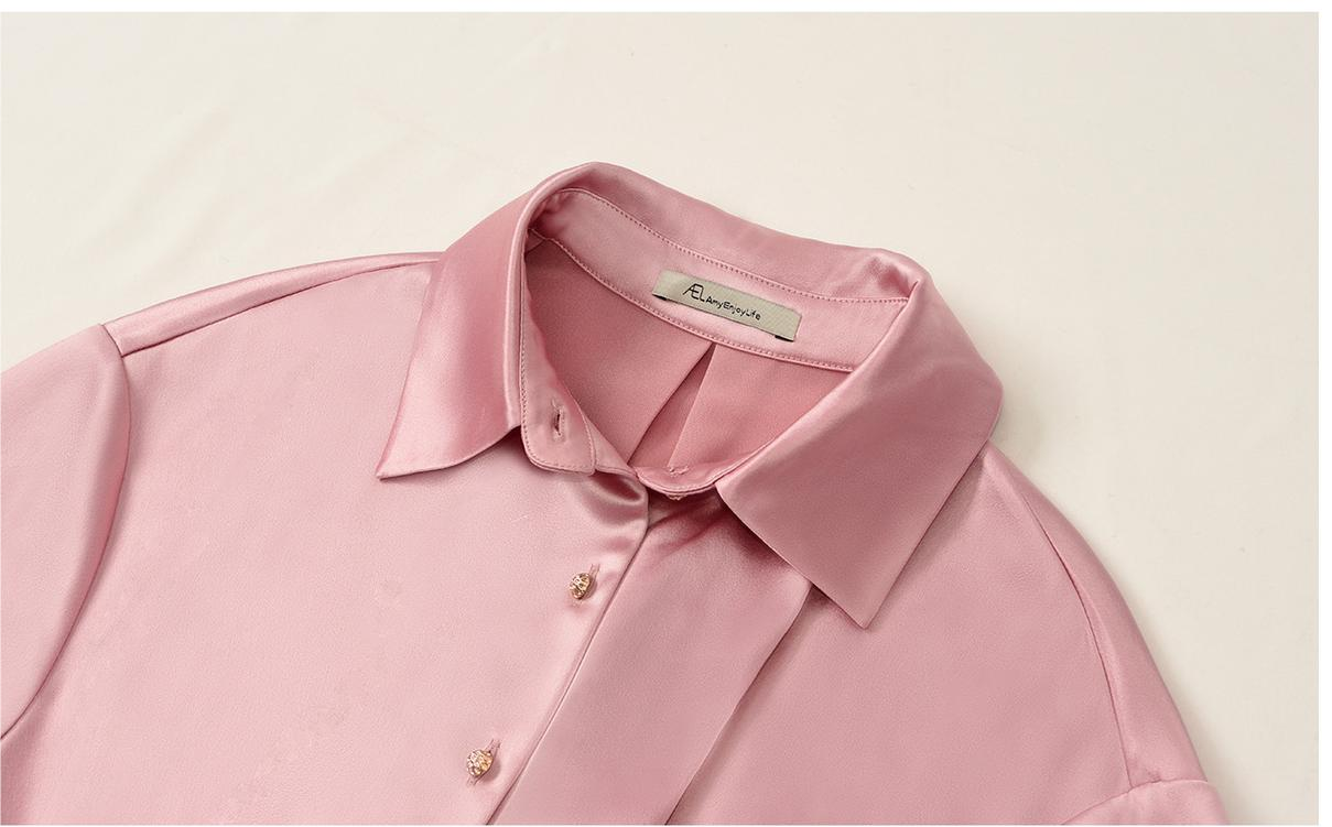 Silk Acetate French Slim Dress Casual Fitted Waist Shirt Dress