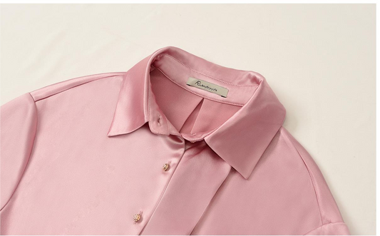 Silk Acetate French Slim Dress Casual Fitted Waist Shirt Dress