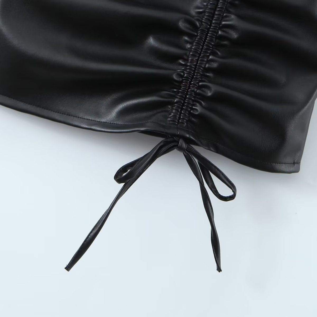 Spring Adult Lady Woman Sexy Side Drawstring Faux Leather Sling Leather Hip Dress - Iyanka
