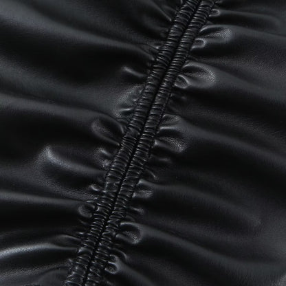Spring Adult Lady Woman Sexy Side Drawstring Faux Leather Sling Leather Hip Dress - Iyanka