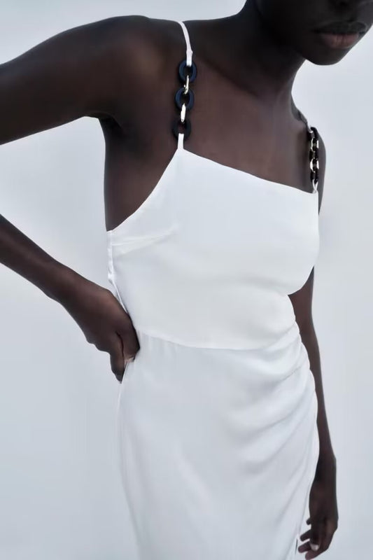 Summer Satin Silky Thin Strap Dress Side Slit High Waist Slim Fit Dress - Iyanka
