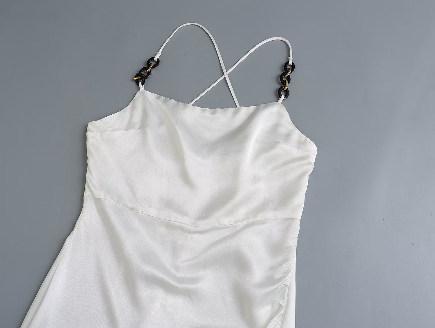 Summer Satin Silky Thin Strap Dress Side Slit High Waist Slim Fit Dress - Iyanka