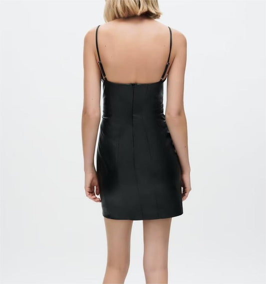 Women Black Faux Leather Cami Dress - Iyanka