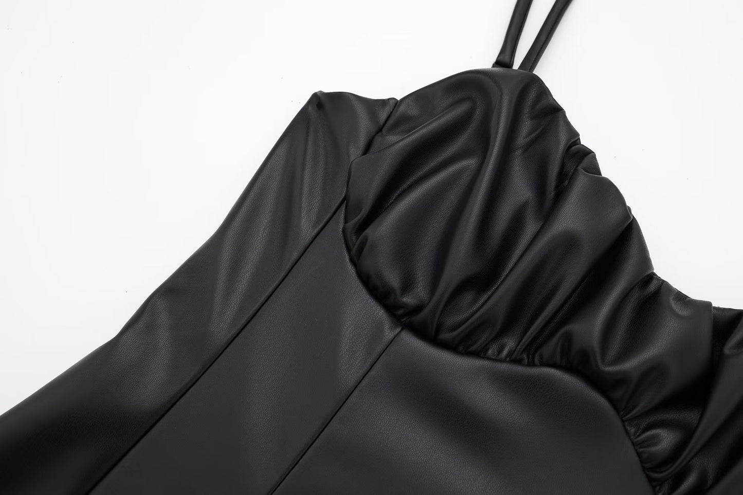 Women Black Faux Leather Cami Dress - Iyanka