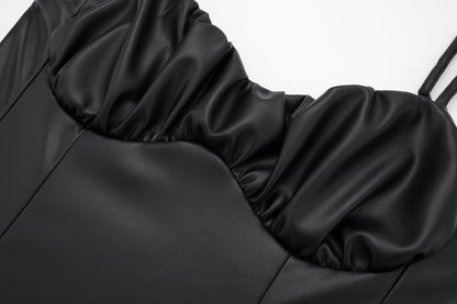 Women Black Faux Leather Cami Dress - Iyanka
